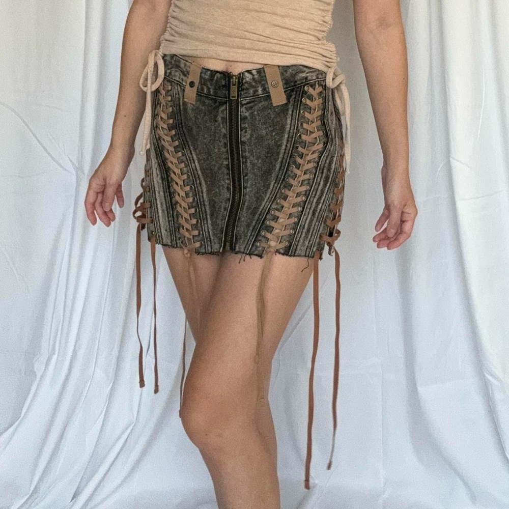 Stylish Lace-Up Denim Skirt